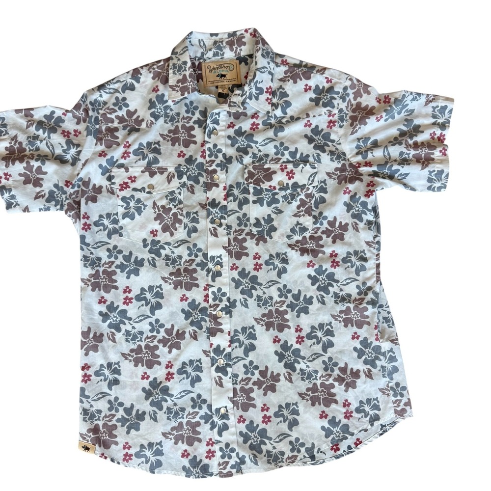 Western Aloha Men's XL Pearl Snap Floral Hawaiian Big Island Reverse Print